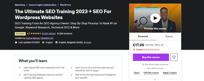 CickSlice SEO course on Udemy