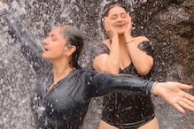 Sexy! Pooja Bhatt and Bebika Dhurve Sizzle In Black Monokini As They Dance Under a Waterfall