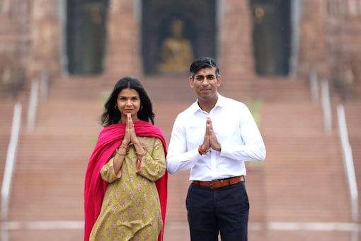 UK Prime Minister Rishi Sunak and his wife Akshata Murthy on Sunday offered prayers at Akshardham temple in the national capital.