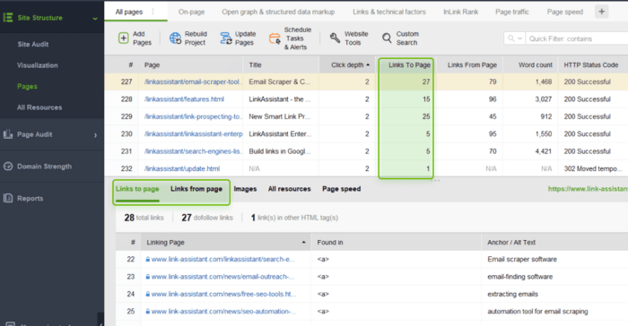 Checking inbound and outbound links on a page