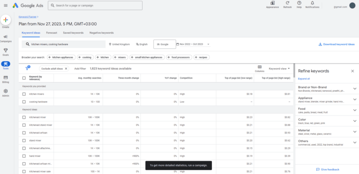 finding keywords with Google Keyword Planner