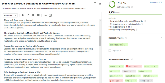 WebSite Auditor's optimization score for Perplexity's post