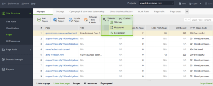 Editing robots file and sitemap in WebSite Auditor