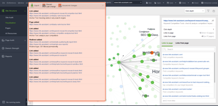 A list of tasks in the Visual content map