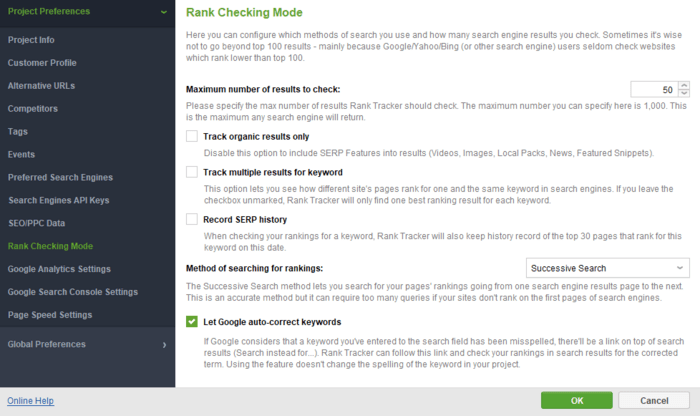 Project Preferences > Rank Checking Mode in Rank Tracker