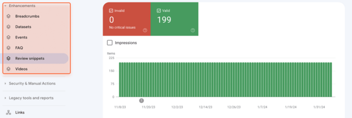 Google Search Console Enhancements tab