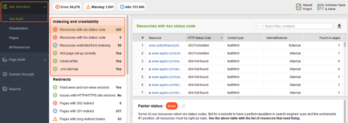 checking indexability in WebSite Auditor