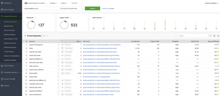 Keyword Research > Ranking Keywords