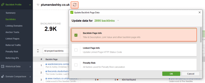 update Backlink Page Info