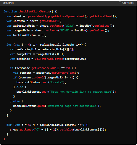 ChatGPT script for finding lost backlinks