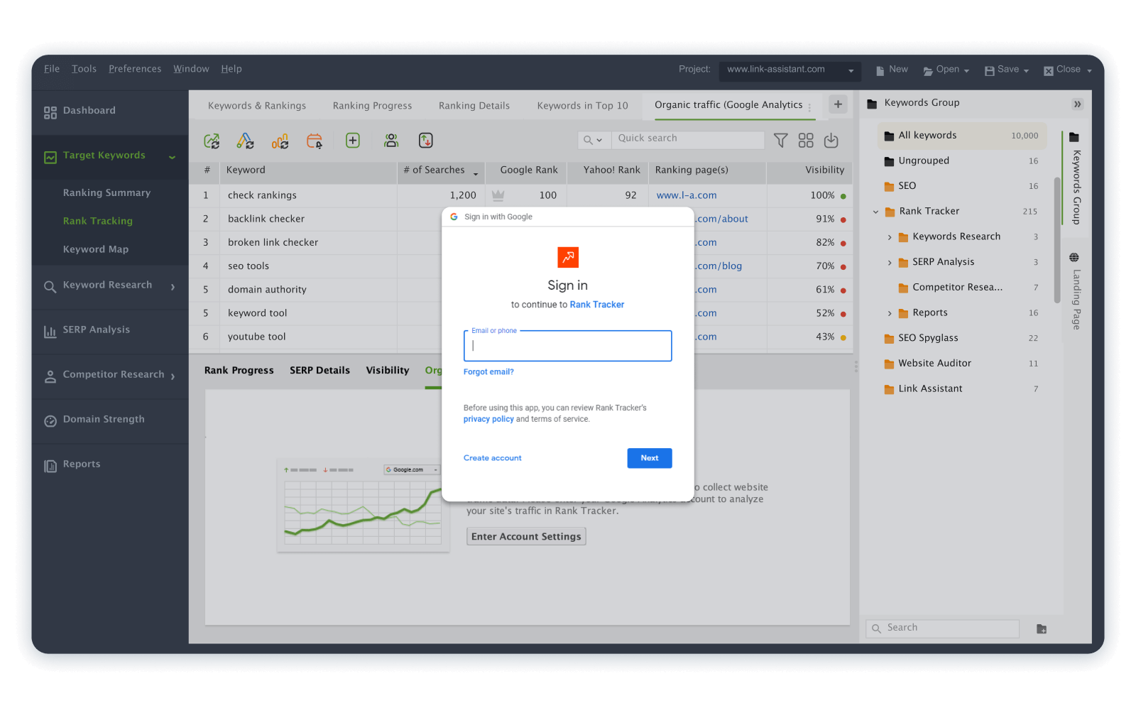 How to log into your Google Account in SEO PowerSuite