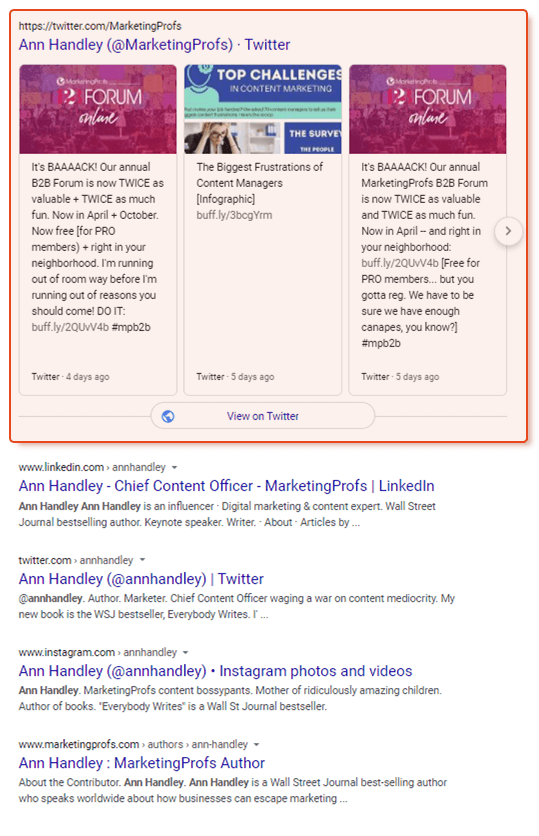 Social media profiles ranking high on the SERP