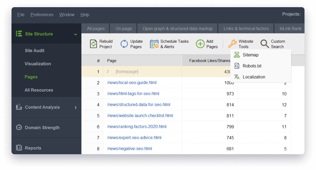 Access XML sitemap generator from Website Tools