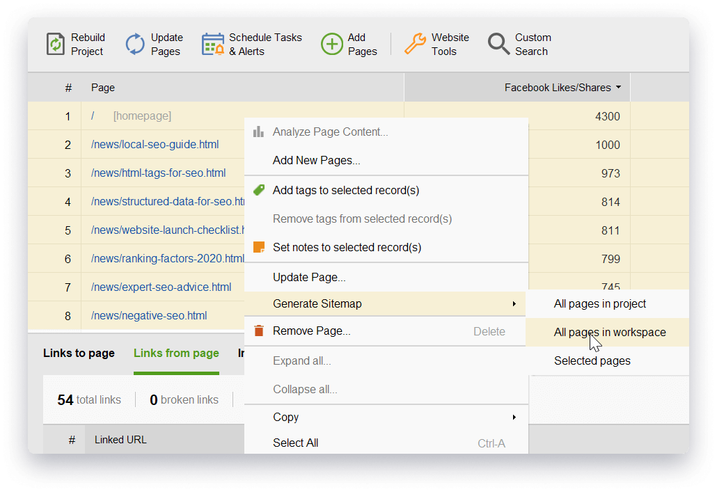 Generate sitemap by selecting the command from the context menu