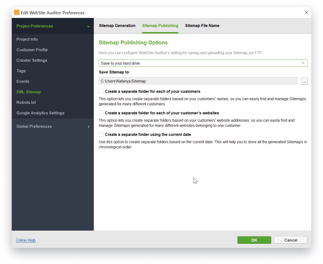 Save XML sitemap to the hard drive