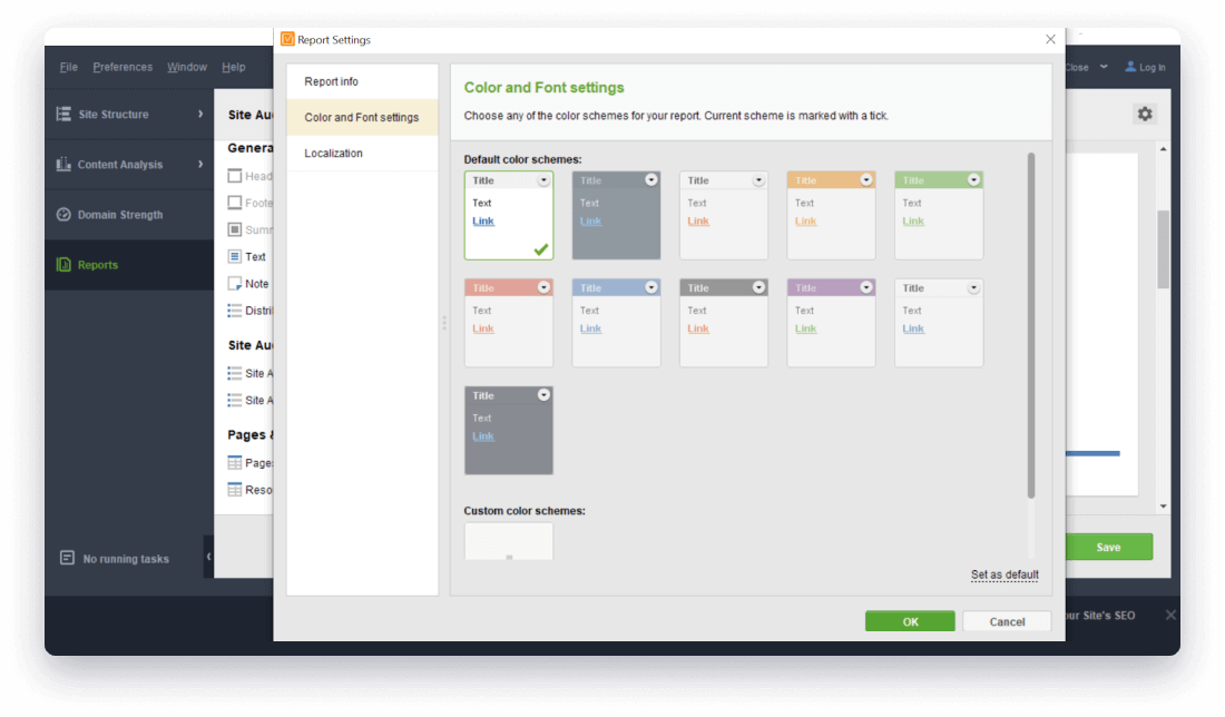 Choose the color scheme for site audit reports