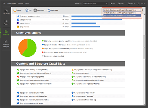 3 types of reports concerning the whole website